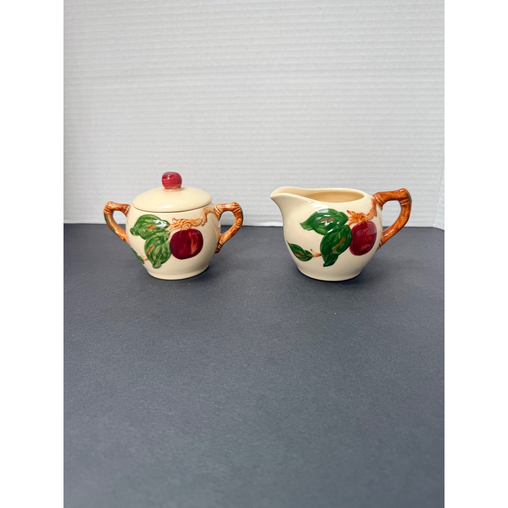Vintage Franciscan Apple Creamer and Lidded Sugar Bowl Set Hand Painted USA